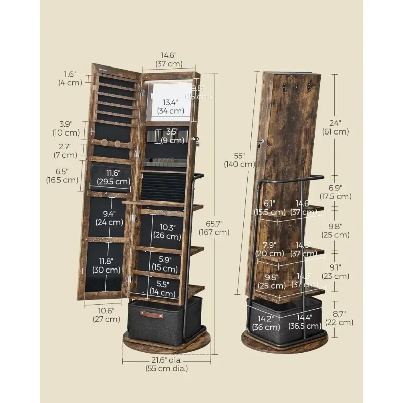 l 360° Swivel Mirrored Jewelry - Full Length Mirror Jewelry Armoire 评论和价格